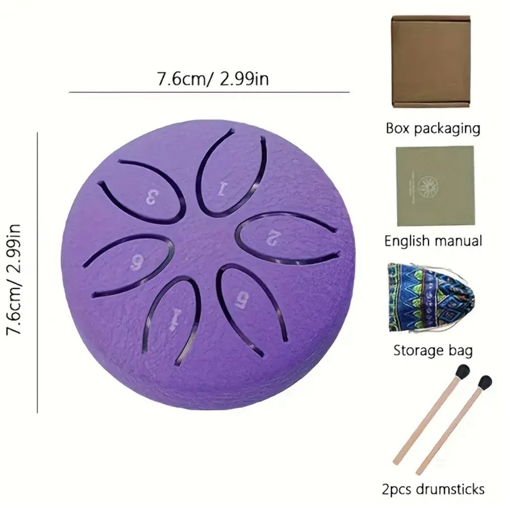 Portable Steel Tongue Drum 6-Tone Mini Portable Steel Tongue Drum, Purple